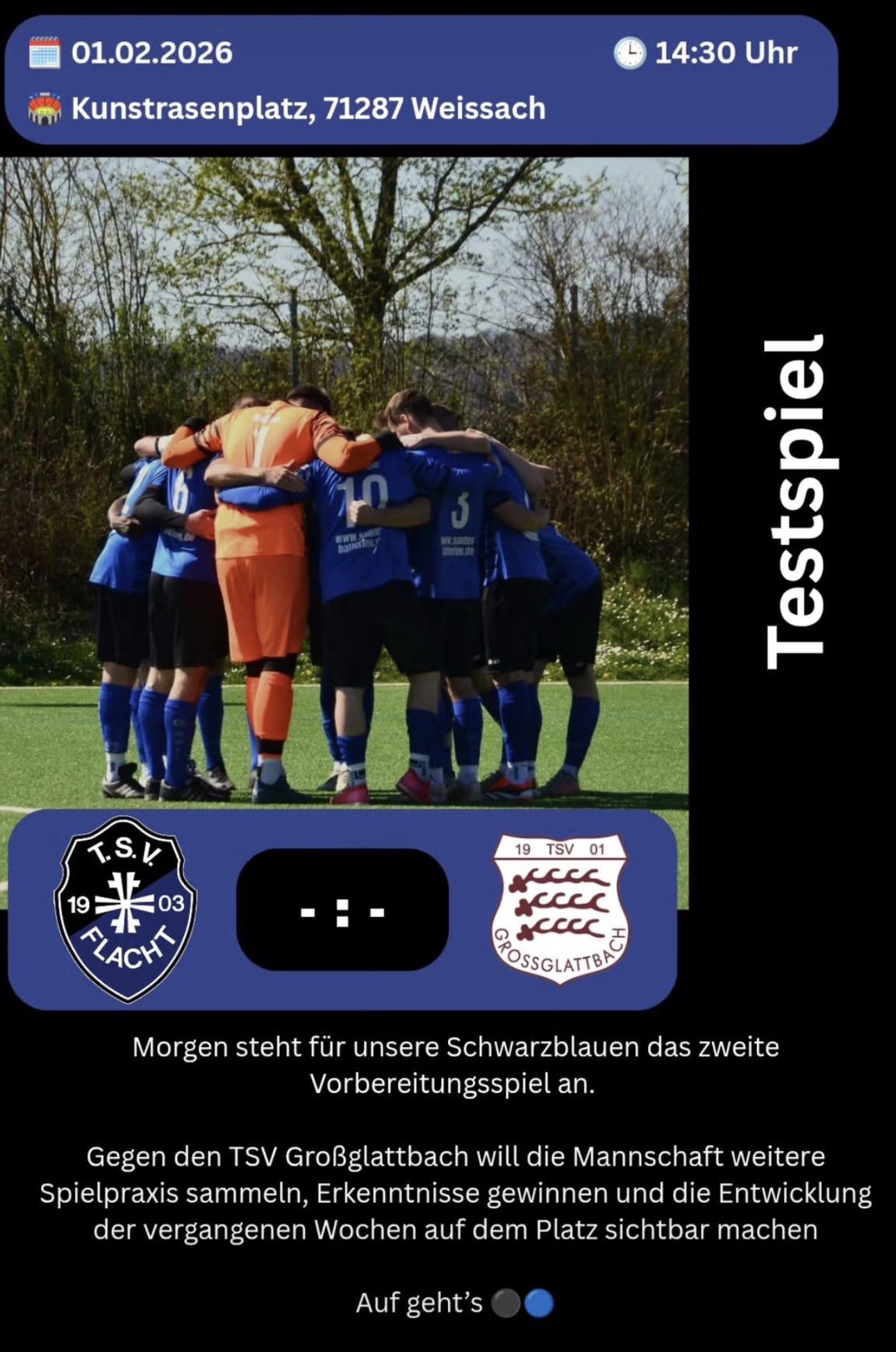 2. Testspiel unserer schwarz/blauen auf dem Kunstrasen in Weissach